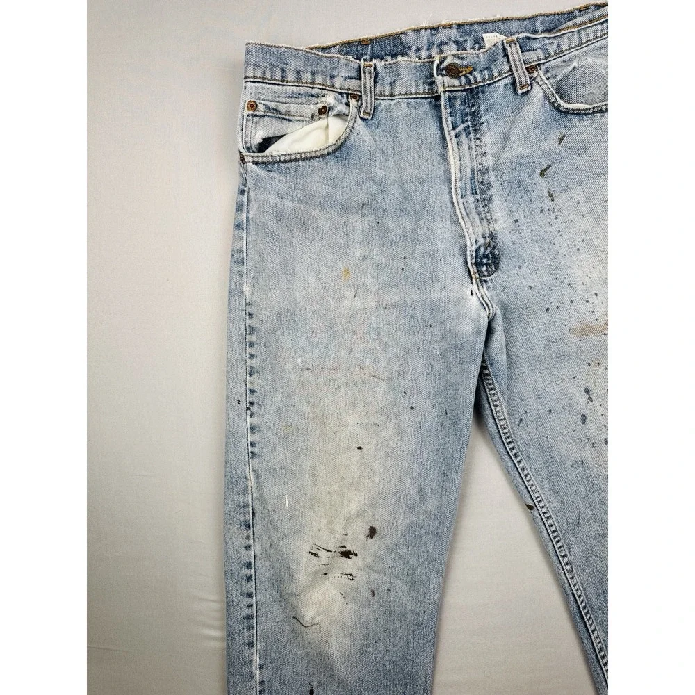Vintage 90s Levi's 554 Jeans 35x30 USA Made Distressed Paint Workwear Denim